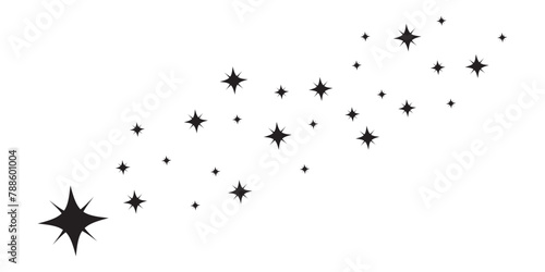 Meteorite and comet symbols. Shooting stars icon vector set. Abstract silhouette of shooting star. Flying comet with tail, falling meteor, abstract galaxy element. Star vector design.