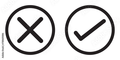 Right or wrong signs, icons silhouette. Cross & check mark icons design, Yes and No symbol, buttons. Tick and cross. Check mark and cross right sign, icon. Wrong and correct approved mark symbol. photo