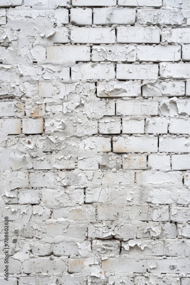 A close-up image of a white brick wall with peeling paint. Perfect for backgrounds or textures A close-up image of a white brick wall with peeling paint. Perfect for backgrounds or textures