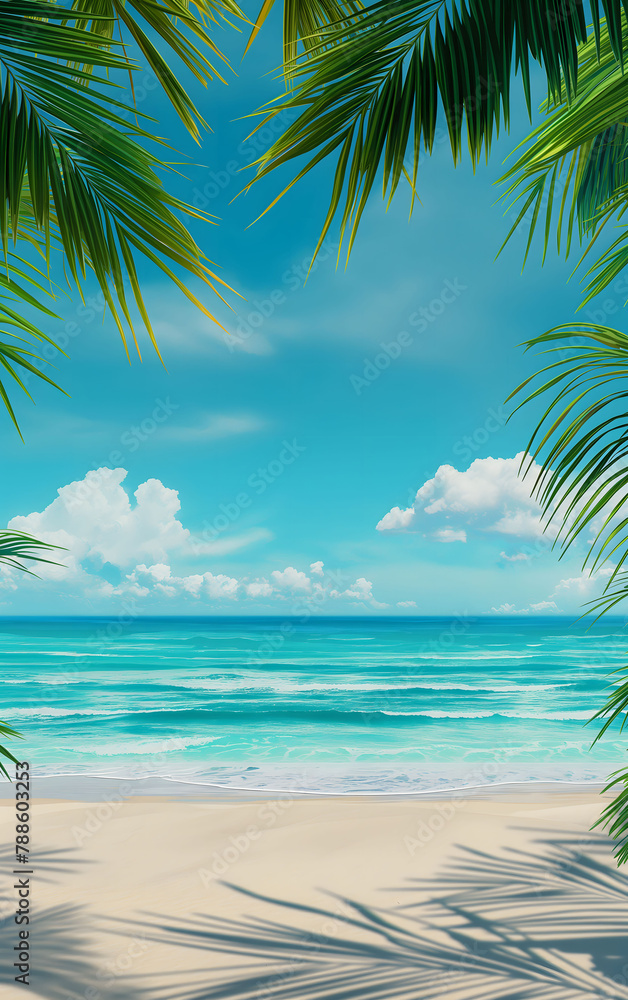 Exotic Coastal Landscape with Palm Silhouette