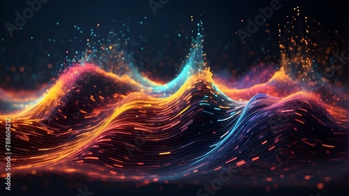 A tidal wave of bright particles. big data illustration.