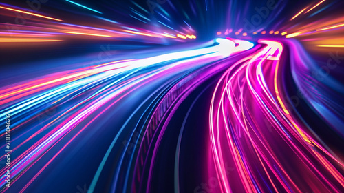 speed motion blur, Waves High speed light trails in motion, glow lines, Colorful light trails with motion effect. Car high speed light lines, dynamic and high speed abstract background of city, Ai 
