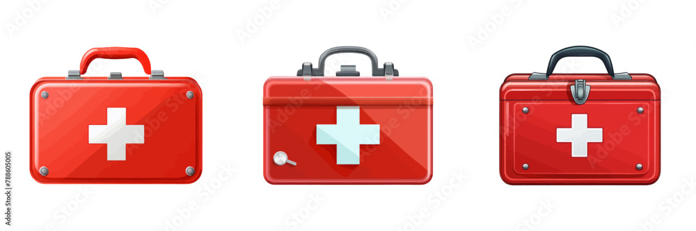 Fototapeta premium Red suitcase with a white cross symbol on it.