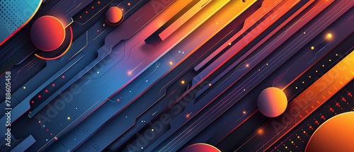Elevate the ordinary to the extraordinary! Craft a vector-based long shot abstract background that embodies the essence of modern technology Focus on clean lines, bold colors, and a striking compositi