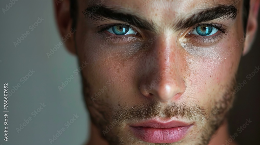 sensual male model closeup, concept of skin care and cosmetics for men sensual male model closeup, concept of skin care and cosmetics for men