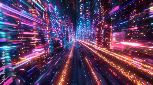 city traffic, trails in the tunnel, trails on the highway, abstract background with lines, High speed light trails in motion, glow lines, internet data transfer concept, Ai generated image 