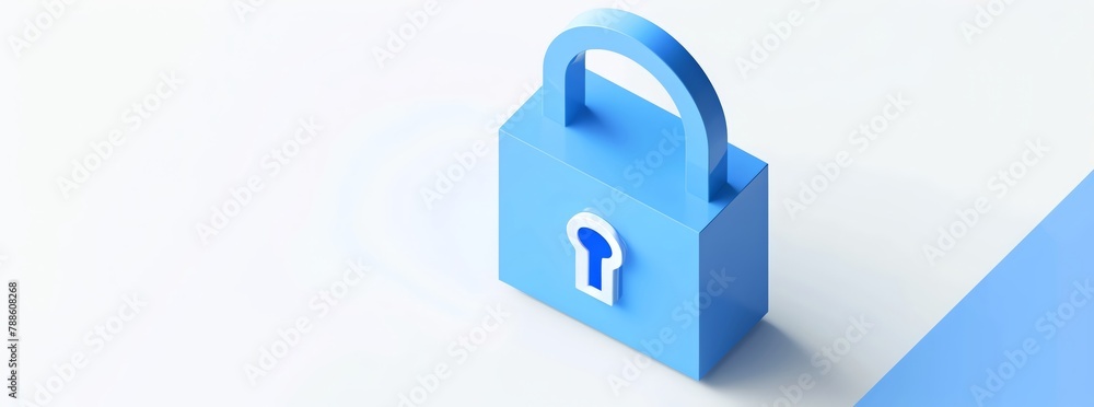 A blue lock icon, UI design with a white background in the simple style and highend sense 3D rendering was used with c4d and bright colors as well as light and shadow effects A blue lock icon, UI design with a white background in the simple style and highend sense 3D rendering was used with c4d and bright colors as well as light and shadow effects