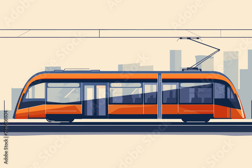 Side view of an orange city tram