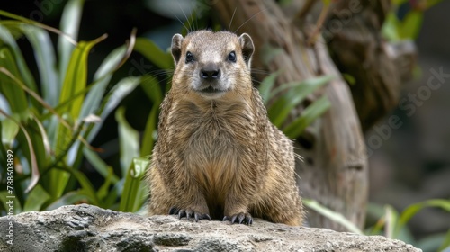 Cute and Hairy Hyrax - A Small Mammal of African Bush and Rock Habitat 