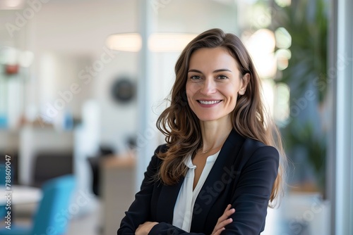 Portrait of a cheerful businesswoman, attractive and confident. Happy Caucasian female adult in