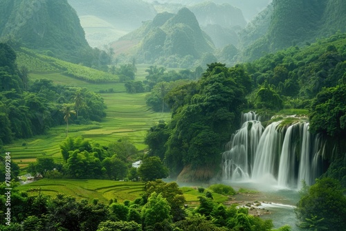 Exploring the Serene Beauty of Lush Jungle Landscape - River, Waterfall, and Greenery