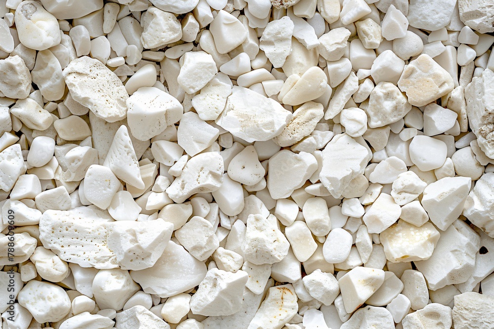 White decorative gravel, top view White decorative gravel, top view