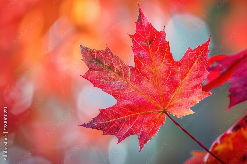 Isolated Red Maple Leaf on Autumn Shaft. Canada Autumn Nature Concept - Feuille Automne Isolated Red Maple Leaf on Autumn Shaft. Canada Autumn Nature Concept - Feuille Automne