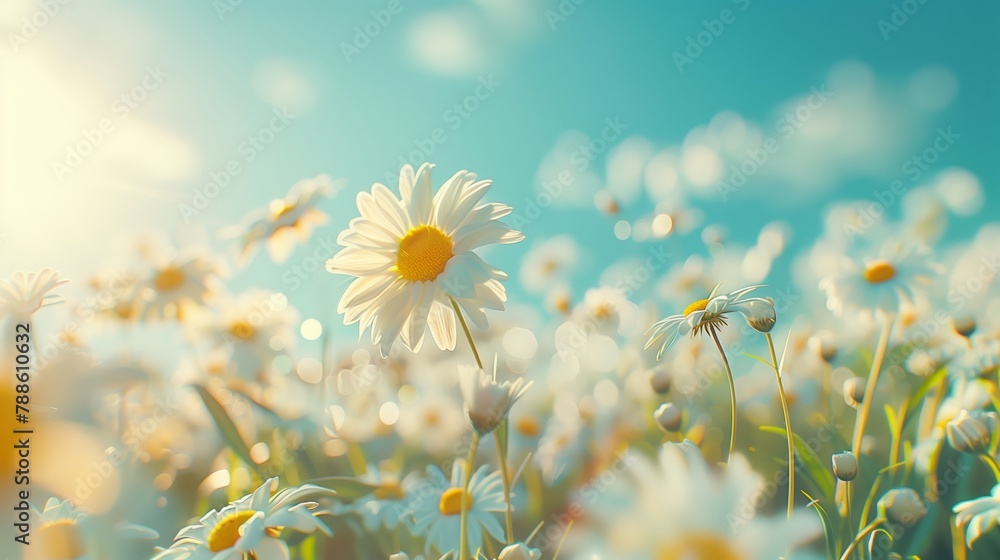 Daisies Blooming Under Bright Summer Sky