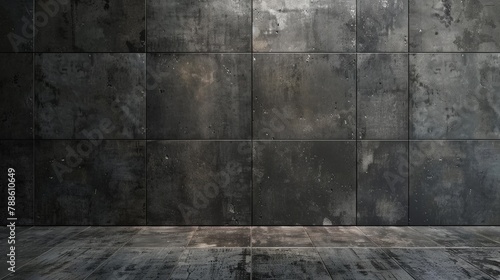 Pavimento in Gres Porcellanato Grigio Scuro. Dark Grey Textured Concrete Floor Design for Interior Spaces photo