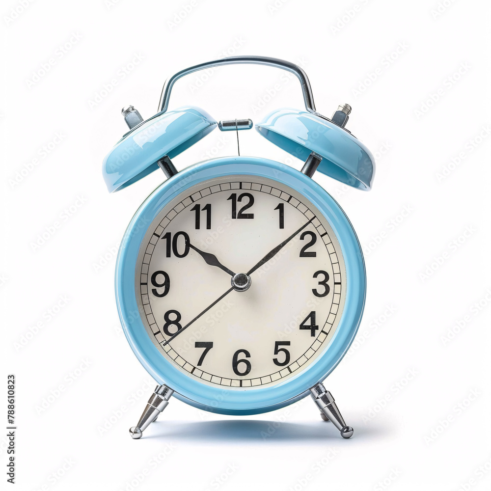 Blue Alarm Clock Isolated on White Background Symbolizing Time Management, Punctuality and Deadlines, Daylight Saving, Time Blue Alarm Clock Isolated on White Background Symbolizing Time Management, Punctuality and Deadlines, Daylight Saving, Time