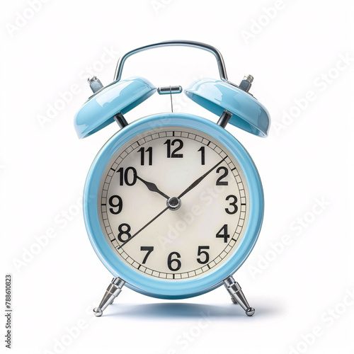 Blue Alarm Clock Isolated on White Background Symbolizing Time Management, Punctuality and Deadlines, Daylight Saving, Time