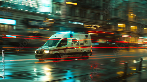 Ambulance on a City Street Responding to an Emergency