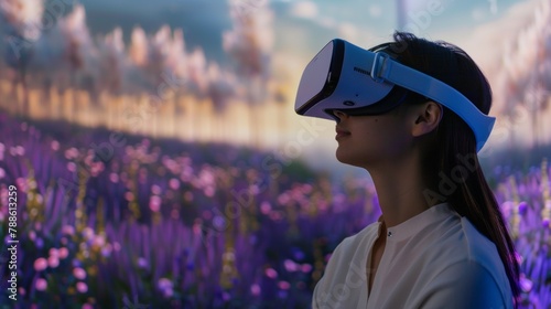VR therapy in a calming lavender field