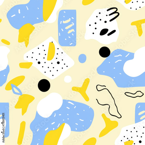 Capture the essence of summer with a light blue and yellow seamless pattern, showcasing a childish beach motif that's ideal for playful and creative projects.