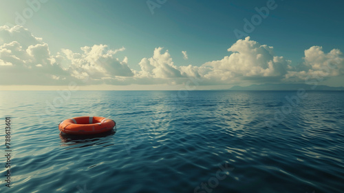 life buoy on the sea, Life buoy or rescue buoy floating on sea to rescue people from drowning man, Lifebuoy floating at sea, Lifebuoy in a stormy blue sea, Ai generated