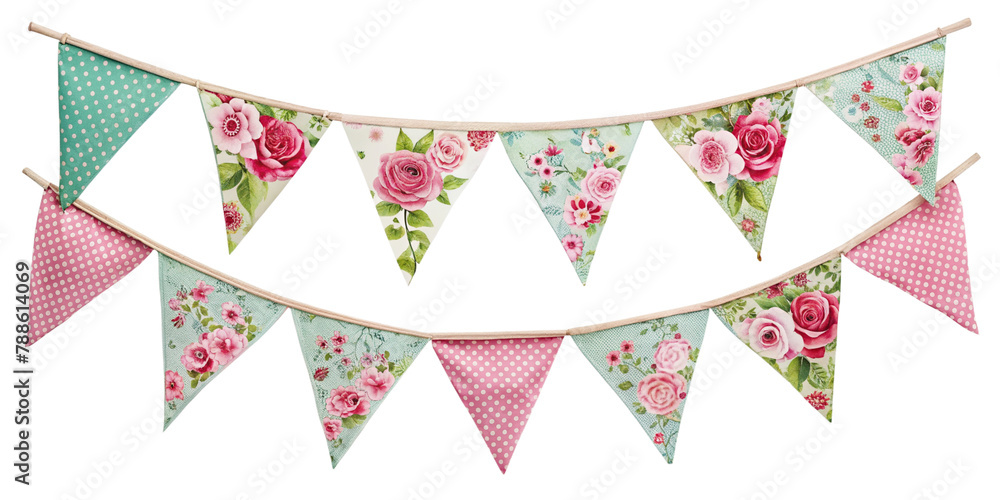 floral bunting flag isolated on transparent background, element remove background, element for design