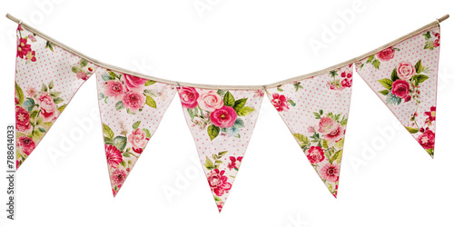 floral bunting flag isolated on transparent background, element remove background, element for design
