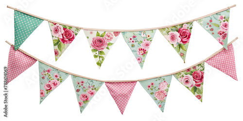 floral bunting flag isolated on transparent background, element remove background, element for design photo