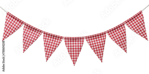 gingham bunting flag isolated on transparent background, element remove background, element for design