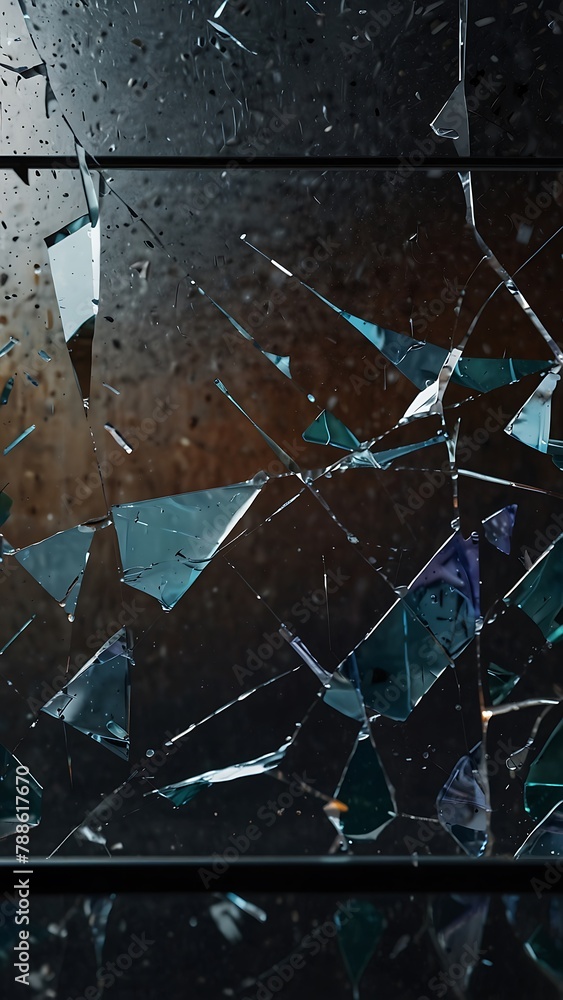 close-up of broken glass texture