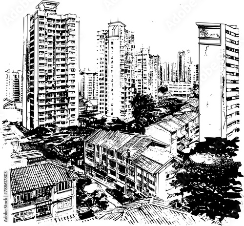 Sketch of Urban Singapore Buildings, Urban Charm