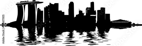 Simple Black Silhouette Skyline of Singapore City, Timeless Elegance
