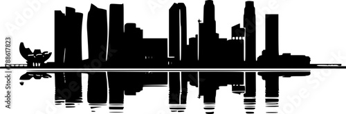 Simple Black Silhouette Skyline of Singapore City, Timeless Elegance