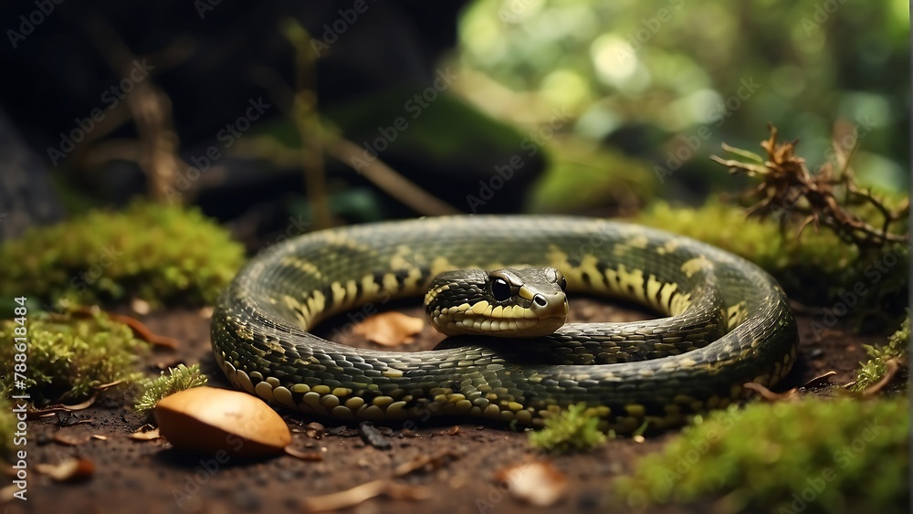 Hidden Danger: Snake Slithering Through Grass Hidden Danger: Snake Slithering Through Grass