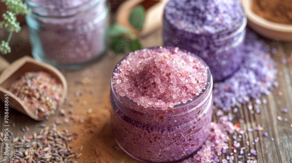 Jar With Pink and Purple Bath Salt Jar With Pink and Purple Bath Salt