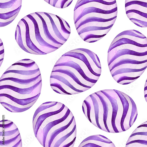 Watercolor purple egg pattern for Easter egg hunt. Hand painted illustration

