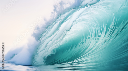 Grande vague, rouleau dans l'océan. Mer déchainée, écume. Eau en mouvement. Surf.  © FlyStun