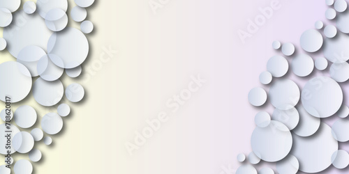 Light color background with white circles. Abstract geometric texture of white paper circles in shining light with soft shadows as mess pattern.  Vector illustration. Mosic geometry style concept. photo