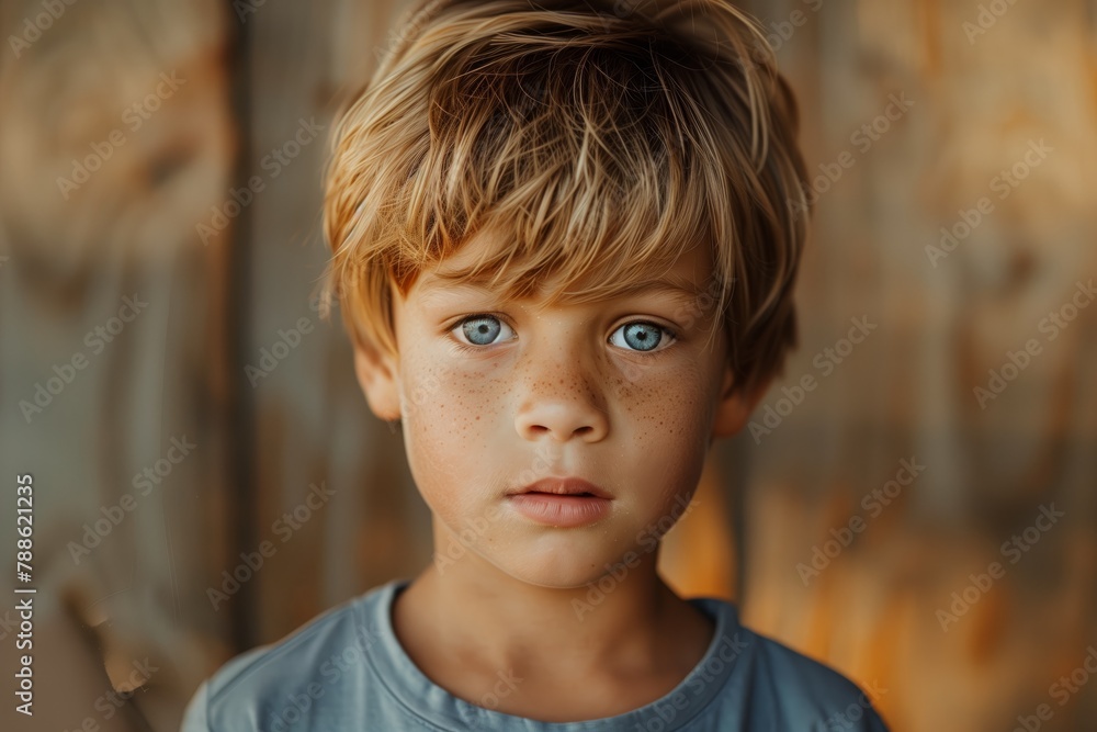 Serious young boy with striking blue eyes Serious young boy with striking blue eyes