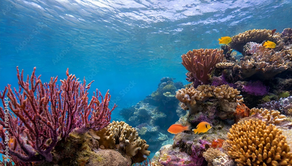 Naklejka premium background of coral reef underwater with copy space ocean sea 