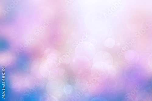 Abstract blurred fresh vivid spring summer light delicate pastel blue pink white bokeh background texture with bright circular soft color lights. Beautiful backdrop illustration.