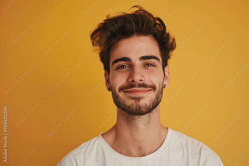 A young man with a beard is smiling for the camera A young man with a beard is smiling for the camera