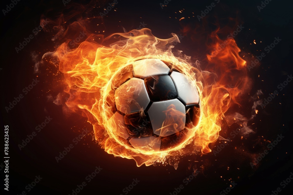 Naklejka premium Visually-stunning Soccer ball fire mockup. Fast art. Generate Ai