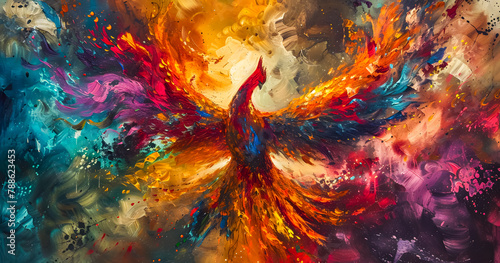 Fototapeta Naklejka Na Ścianę i Meble -  an abstract painting phoenix colorful feather background, 4K Desktop wallpaper