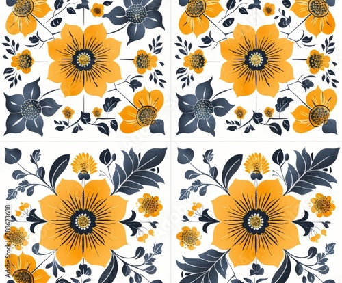 Four yellow flowers on a white background