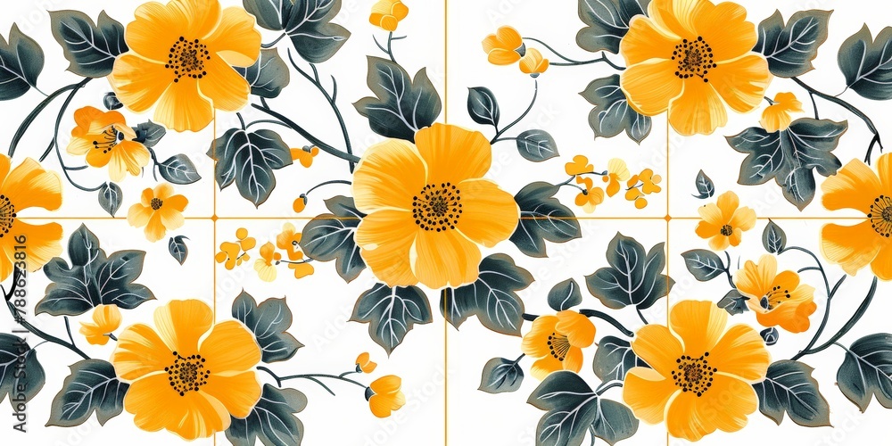 Yellow flower pattern on white background