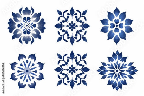 Blue and white chinese porcelain designs on white background