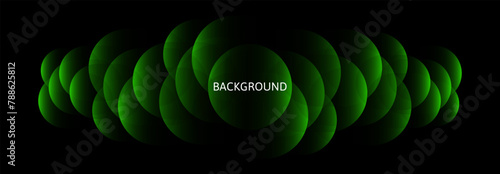 Black abstract banner with green gradient bubbles. Background template	