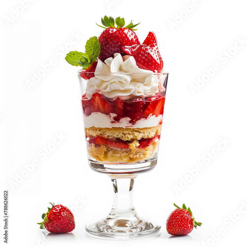 Delicious strawberry shortcake in glass, AI Generative.