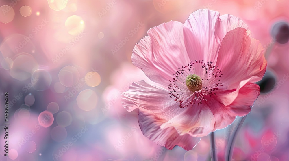 A lovely oversized pink blossom set against a dreamy out of focus backdrop A lovely oversized pink blossom set against a dreamy out of focus backdrop